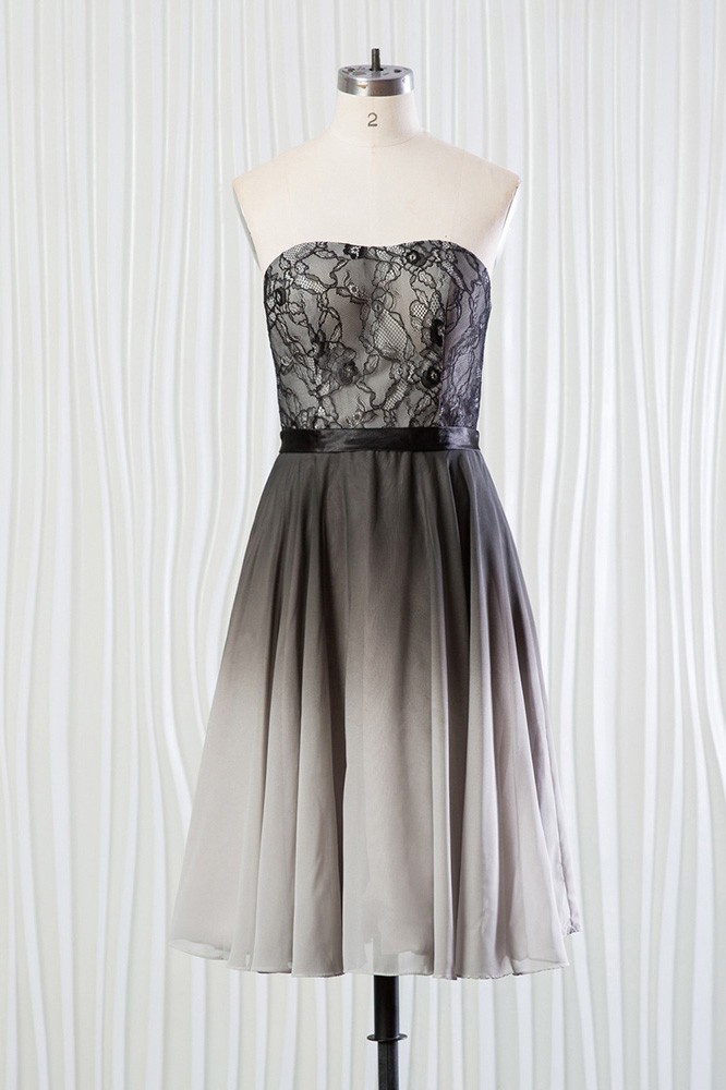 Ombre Black And Grey Bridesmaid Dress Lace Short for Weddings #FN6915 - GemGrace.com Ombre Black And Grey Bridesmaid Dress Lace Short for Weddings #FN6915 - GemGrace.com