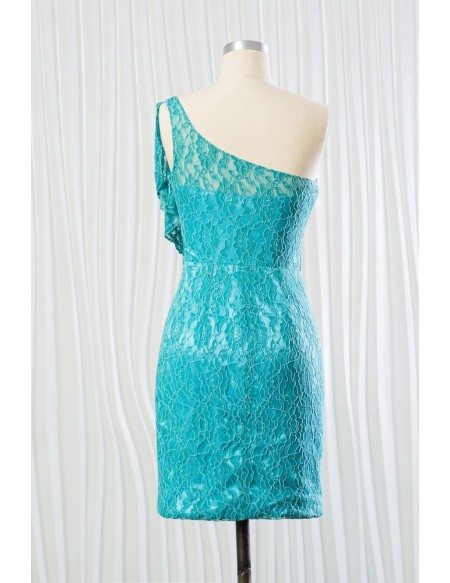 Elegant Aqua Lace Short Bridesmaid Dress In One Shoulder