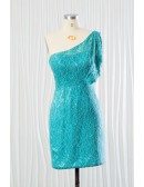 Elegant Aqua Lace Short Bridesmaid Dress In One Shoulder