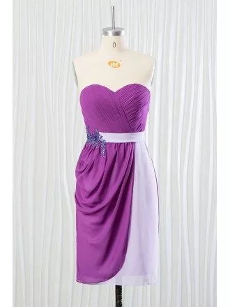 Short Purple Chiffon Bridesmaid Dress for Summer Beach Weddings