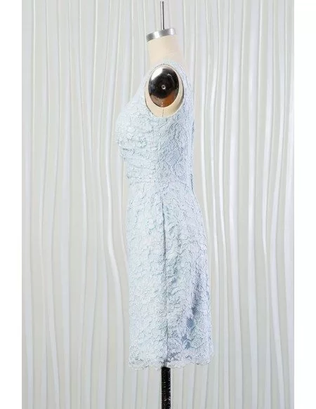 Light Blue Short Lace Bridesmaid Dress One Shoulder for 2018 Summer