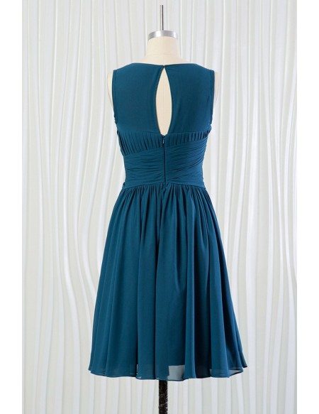 Cheap Short Teal Blue Bridesmaid Dress With Pleated Bodice