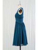 Cheap Short Teal Blue Bridesmaid Dress With Pleated Bodice