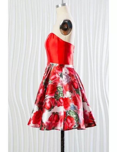 Beautiful Floral Printed Red Bridesmaid Dress for Woman