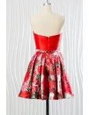 Beautiful Floral Printed Red Bridesmaid Dress for Woman