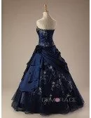 Blue Ballgown Embroidered Strapless Long Gown with Ruffles