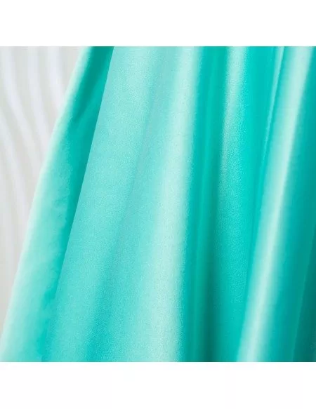 Short Teal Satin Bridesmaid Dress With Black Lace Bodice