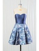 Cheap Printed Floral Blue Bridesmaid Dress Short for Summer
