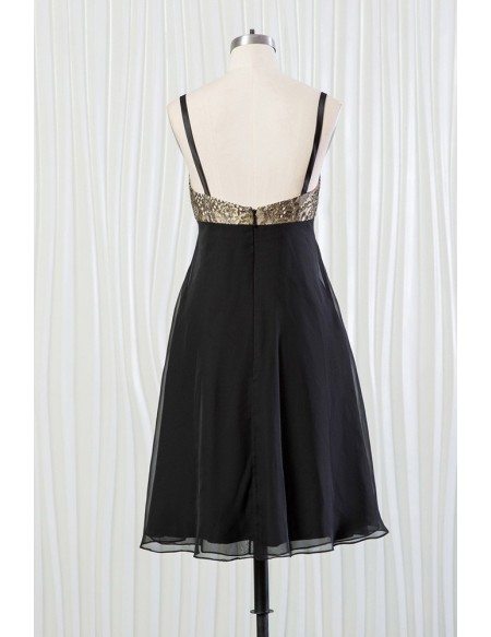 Short Black Bridesmaid Dress With Shiny Leopard Lace Top