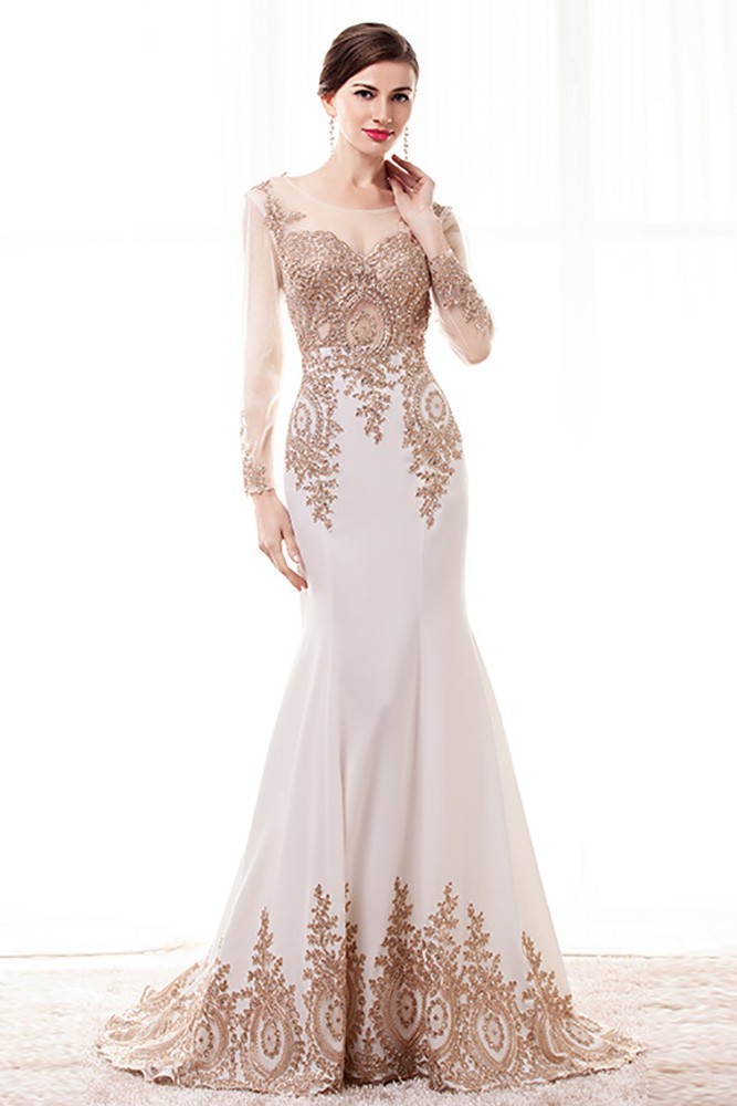 gold evening gown with sleeves