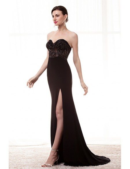 Strapless Slit Black Formal Prom Dress With Beading Bodice #H76044 ...