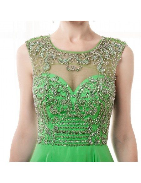 2018 Lime Green Long Beading Prom Dress With Key Hole Back