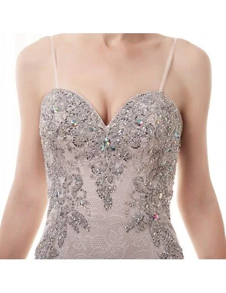 Sparkly Mermaid Bodycon Prom Dress Lace Crystal With Spaghetti Straps