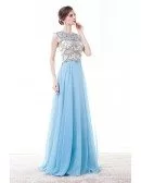 Vintage Sleeveless Prom Dress Sky Blue With Rhinestone Bodice