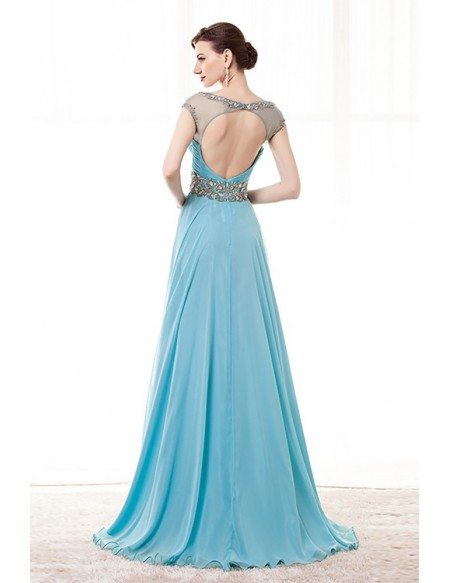 Sky Blue A Line Beaded Prom Dress Long With Open Back 2018 #H76052 ...