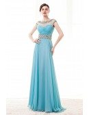 Sky Blue A Line Beaded Prom Dress Long With Open Back 2018