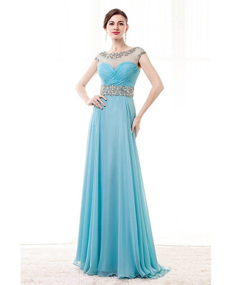 Sky Blue A Line Beaded Prom Dress Long With Open Back 2018 #H76052 ...