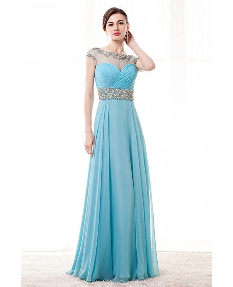 Sky Blue A Line Beaded Prom Dress Long With Open Back 2018 ...