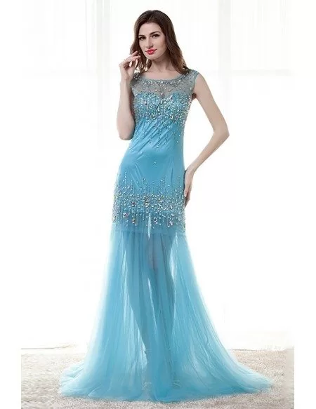 Sexy Tight Trumpet Sheer Prom Dress With Sparkly Crystals