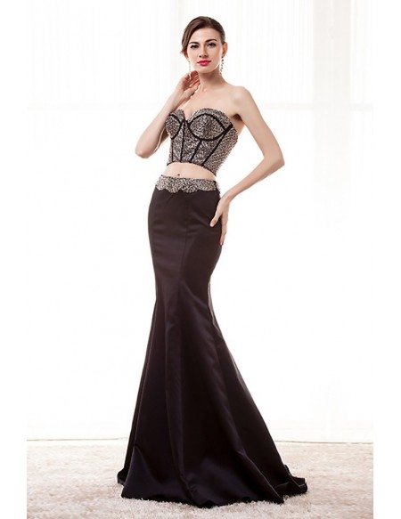 Unique Crop Top Sexy Black Prom Dress Two Piece With Sequin Bodice # ...