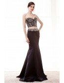 Unique Crop Top Sexy Black Prom Dress Two Piece With Sequin Bodice