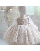 Ivory Vintage Lace Flower Girl Dress Long Sleeves Tutu Princess Ballgown Dress
