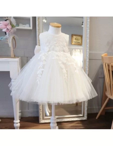 Super Cute Lace Ivory Flower Girl Dress Puffy Tulle Princess Wedding Dress