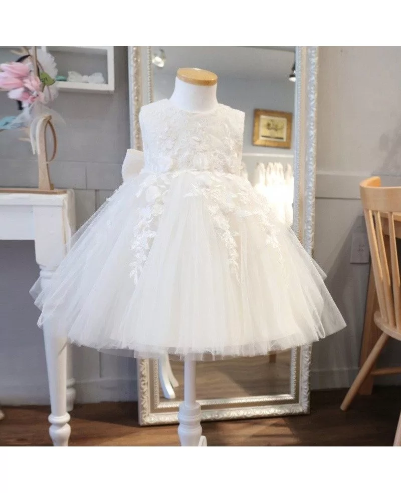 Super Cute Lace Ivory Flower Girl Dress Puffy Tulle Princess Wedding Dress #TG7009 - GemGrace.com