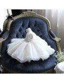 Cute Tutu Lace Flower Girl Dress White With Big Bow In Back