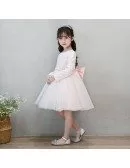 Lovely Peach Pink Lace Tutus Flower Girl Dress With Sleeves Tulle Pageant Gown