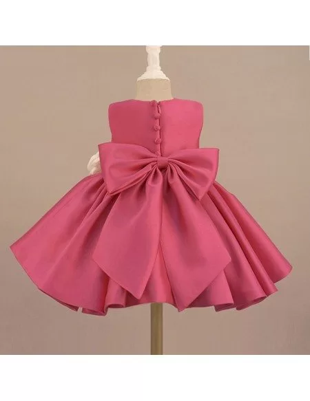 Fuchsia Satin Classic Flower Girl Dress Elegant With Flowers And Bow