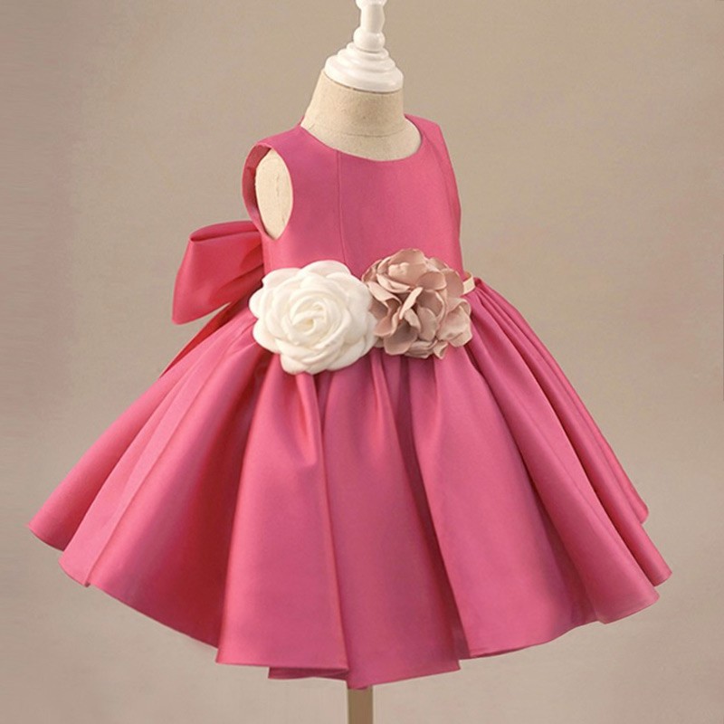 Fuchsia Satin Classic Flower Girl Dress Elegant With Flowers And Bow # ...