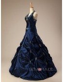 Halter Long Lace Ballgown Dress with Ruffles