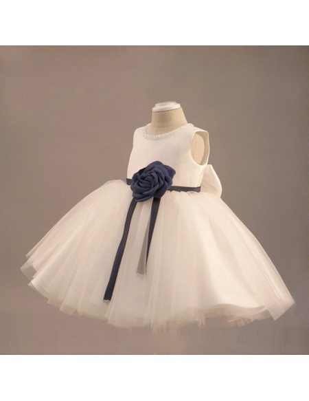 Lovely White Tutu Flower Girl Dress With Flowers Girls Pageant Gown