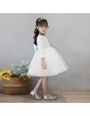 Ivory Tutus Princess Flower Girl Dress With Sleeves Spring Wedding Party