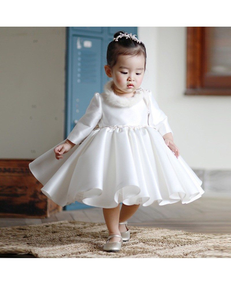 high end ivory satin flower girl dress modern with sleeves toddler girls pageant gown