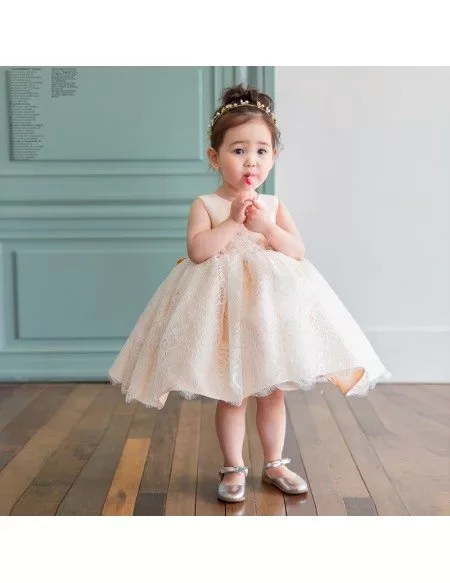 Lovely Blush Pink Lace Poofy Flower Girl Dress Elegant For Weddings
