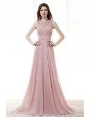 Light Pink A Line Long Prom Dress With Lace Beading Top