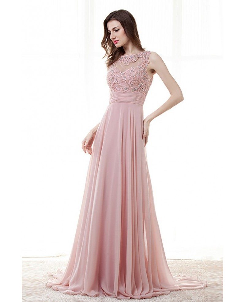 Light Pink A Line Long Prom Dress With Lace Beading Top # ...