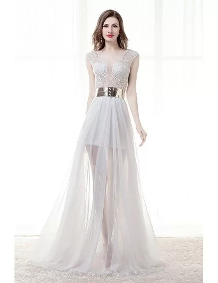 Different Sexy Sheer Prom Dress White With Slit For 2018