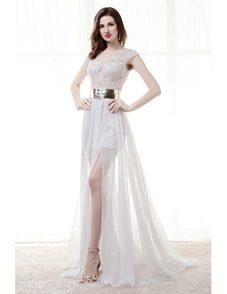 Different Sexy Sheer Prom Dress White With Slit For 2018
