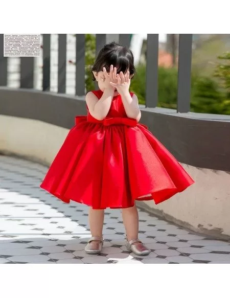Red Satin Princess Ballgown Flower Girl Dress Girls Performance Pageant Gown