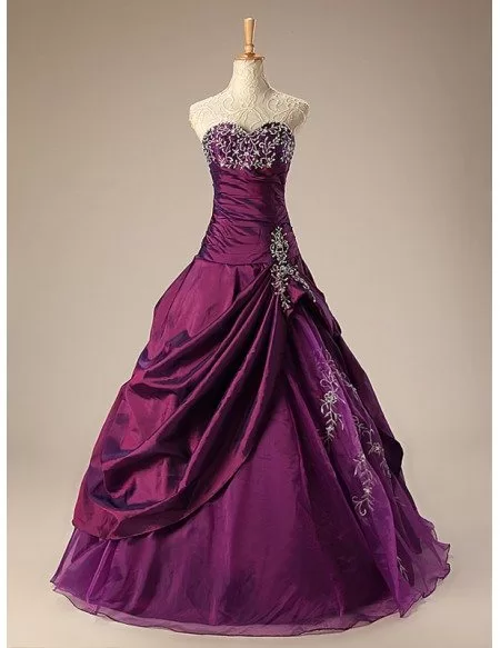 Ballgown Embroidered Sweetheart Taffeta Purple Wedding Dress with Ruffles