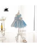 Blue Princess High-end Flower Girl Dress With Big Bow For Formal Parties