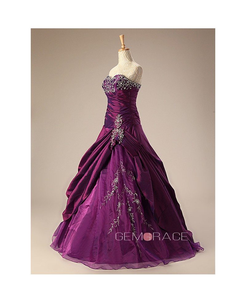 Ballgown Embroidered Sweetheart Taffeta Purple Wedding Dress with ...