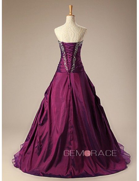 Ballgown Embroidered Sweetheart Taffeta Purple Wedding Dress with ...