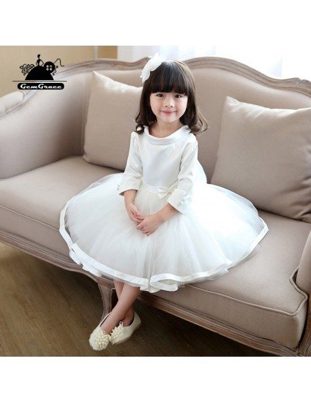 Unique Round Neck Princess Flower Girl Pageant Dress With Sleeves