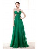 Unique Green Long Chiffon Prom Dress With Beading Grids Bodice