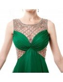 Unique Green Long Chiffon Prom Dress With Beading Grids Bodice