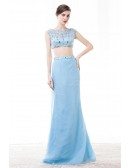 Crop Top Two Piece Prom Dress Sky Blue With Beading For Women